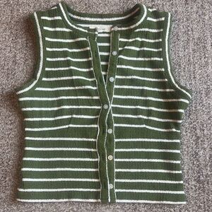 Madewell Green and White Nautical Striped Crop Top